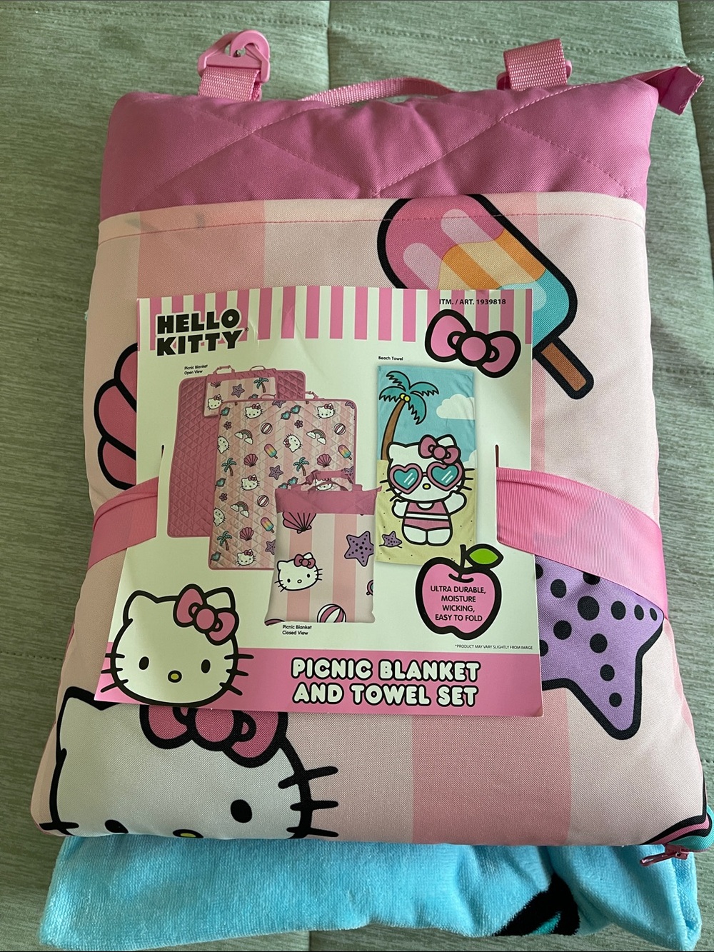 Hello Kitty Pink and Aqua Picnic Blanket & Towel Set